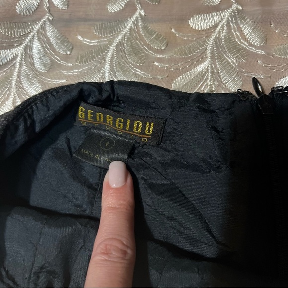 Vintage Pinstripe Gray Midi Skirt w/ Lace Trim and Slit. -Size 4 -SK09 - Picture 5 of 7